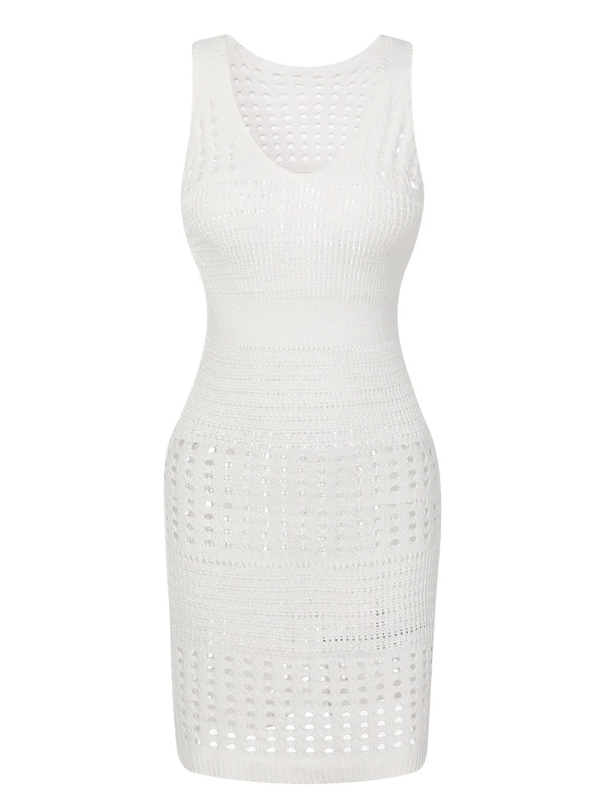 1960s Solid Hollow Out Sleeveless Knit Dress