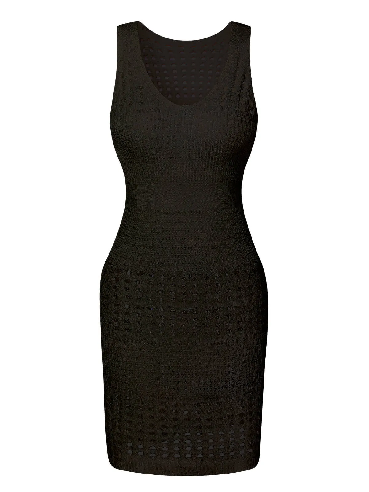 1960s Solid Hollow Out Sleeveless Knit Dress