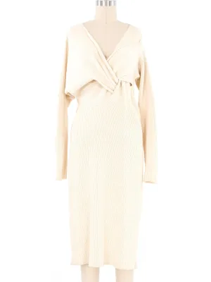 2020 Bottega Veneta Cream Draped Knit Sweater Dress