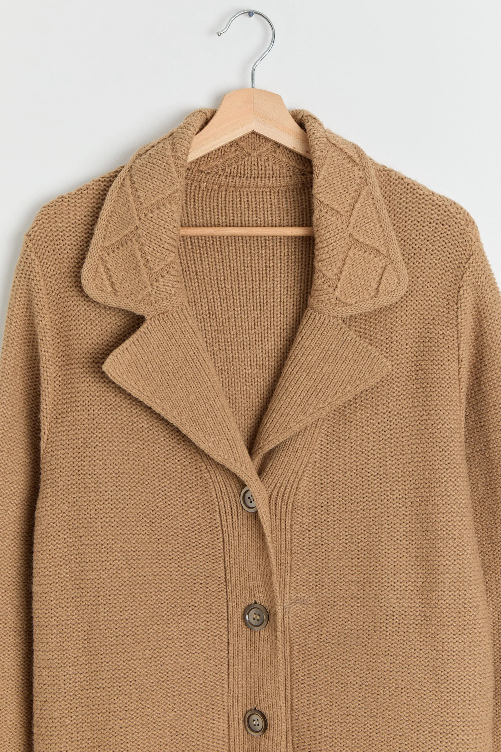 70s Camel Chunky Knit Cardigan M