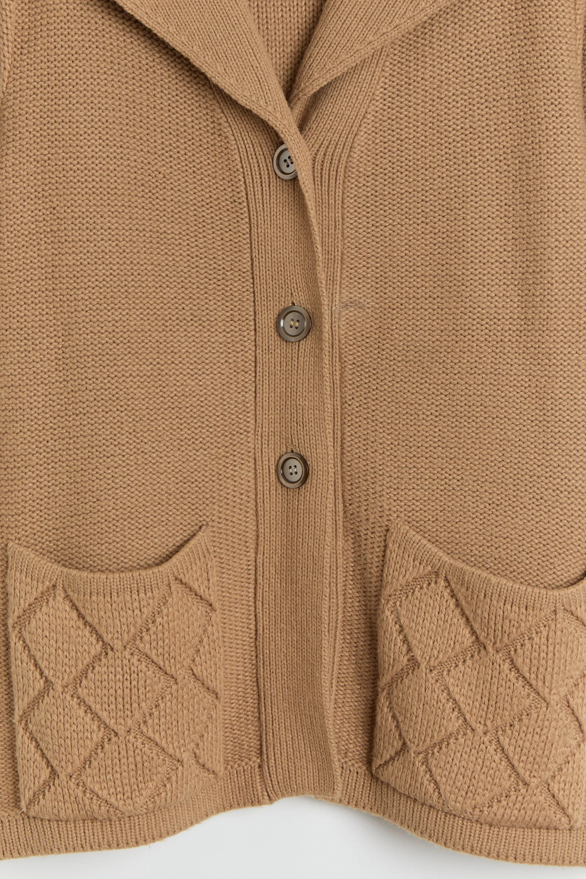 70s Camel Chunky Knit Cardigan M