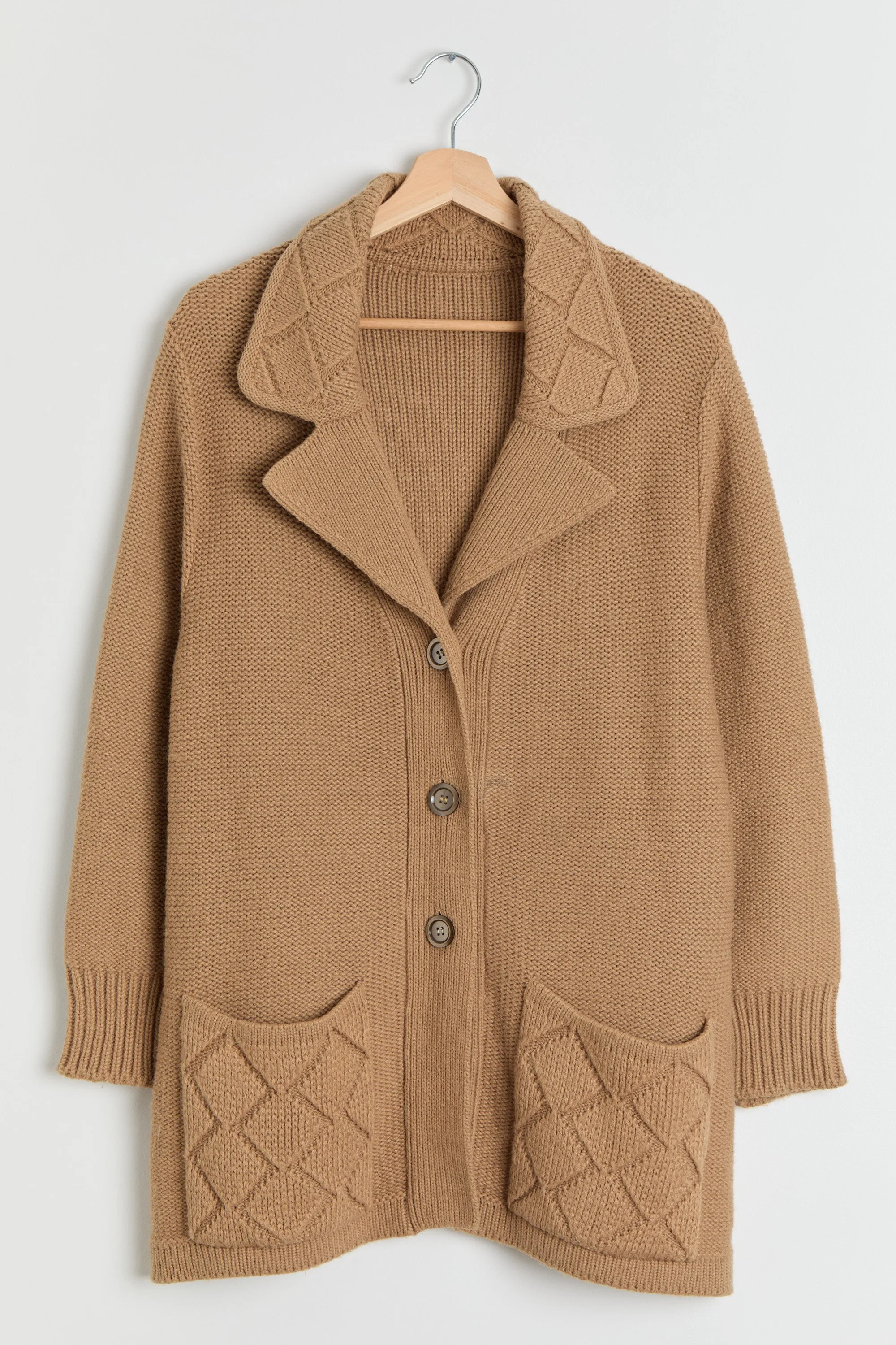 70s Camel Chunky Knit Cardigan M