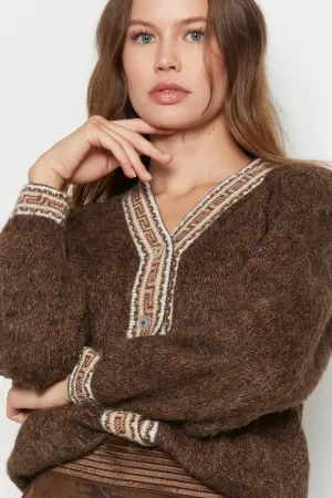 70s Fuzzy Brown Aztec Cardigan S/M