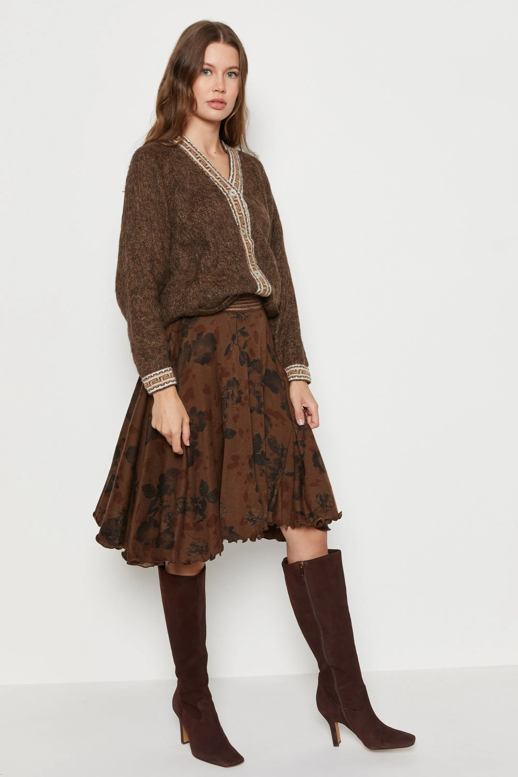 70s Fuzzy Brown Aztec Cardigan S/M