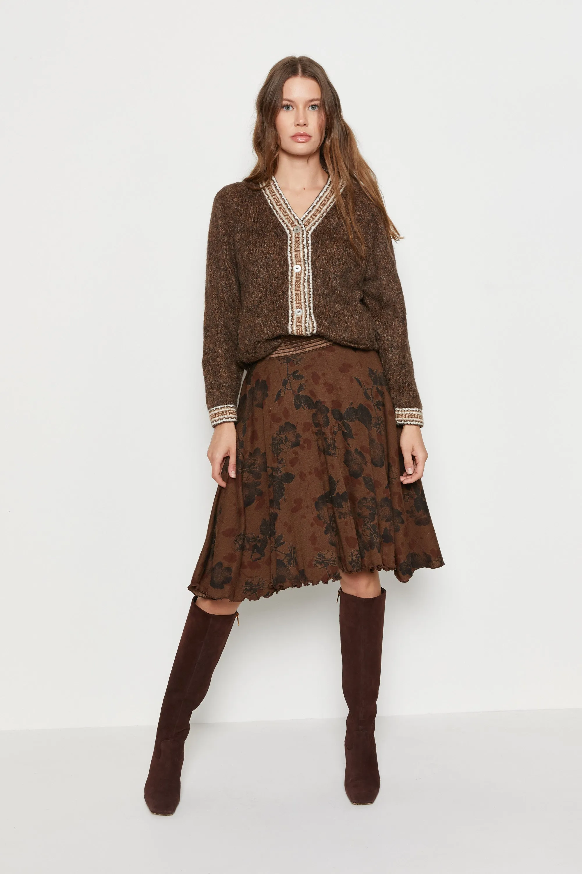 70s Fuzzy Brown Aztec Cardigan S/M