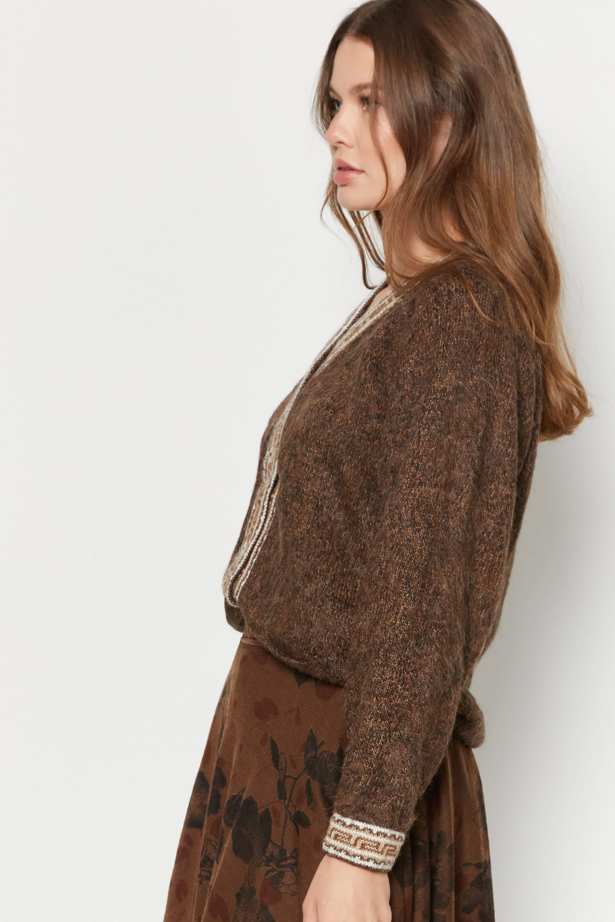 70s Fuzzy Brown Aztec Cardigan S/M