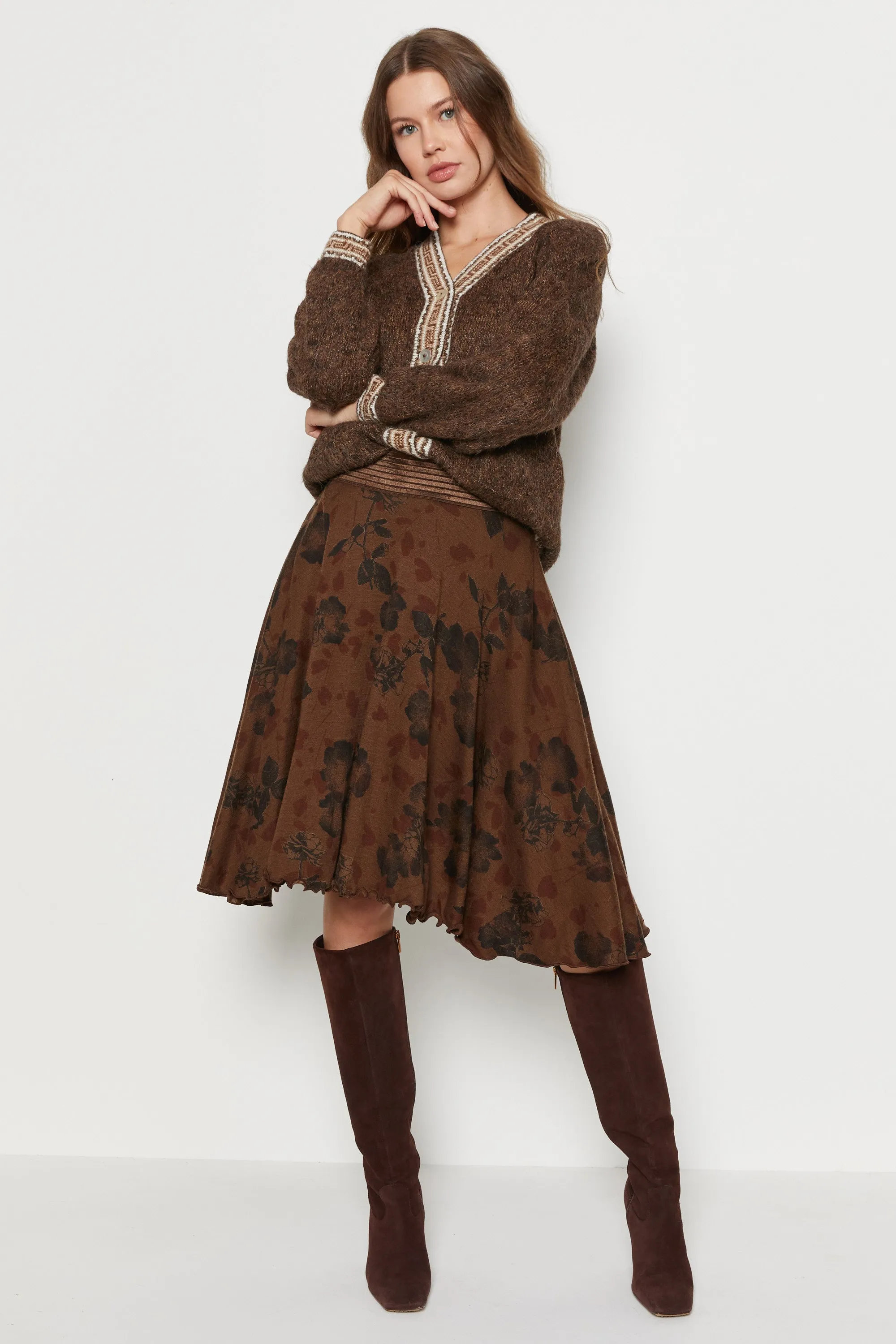 70s Fuzzy Brown Aztec Cardigan S/M