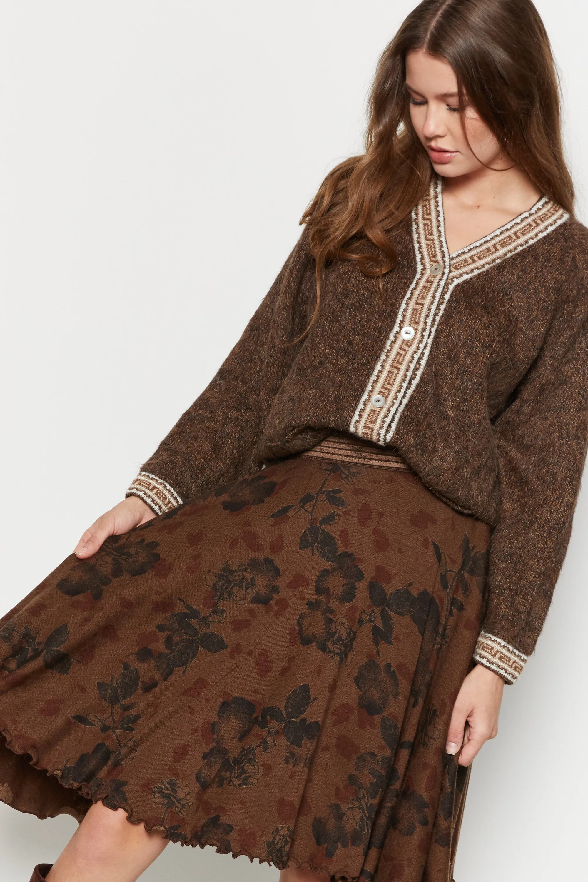 70s Fuzzy Brown Aztec Cardigan S/M