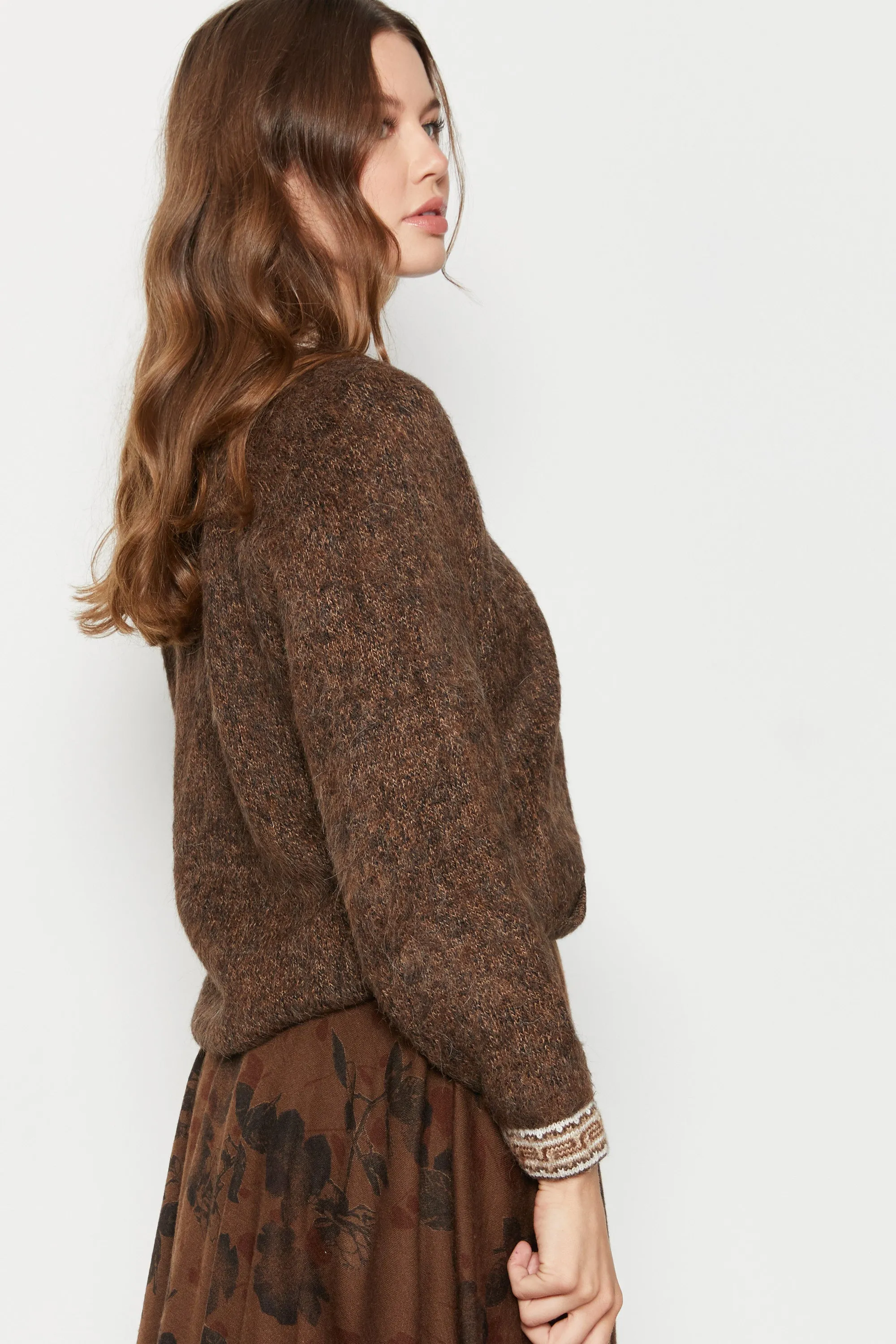 70s Fuzzy Brown Aztec Cardigan S/M