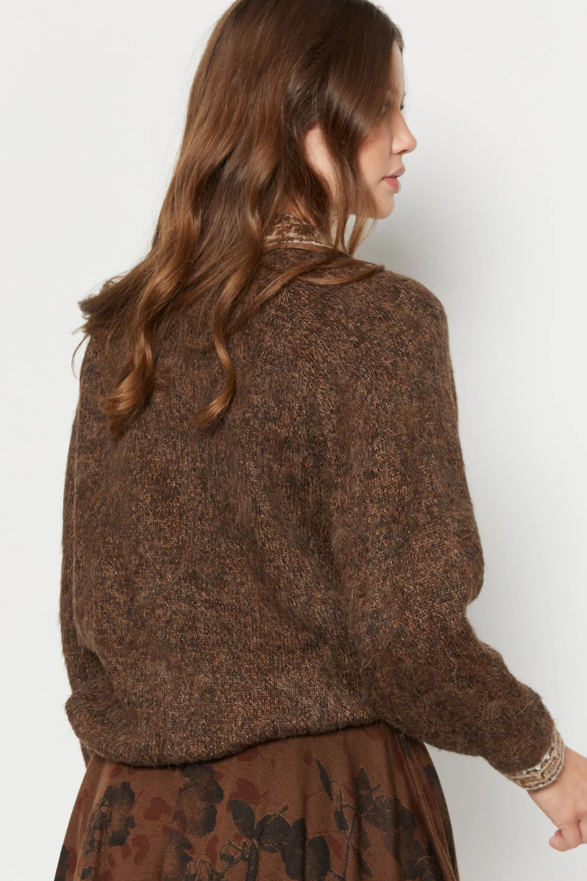 70s Fuzzy Brown Aztec Cardigan S/M