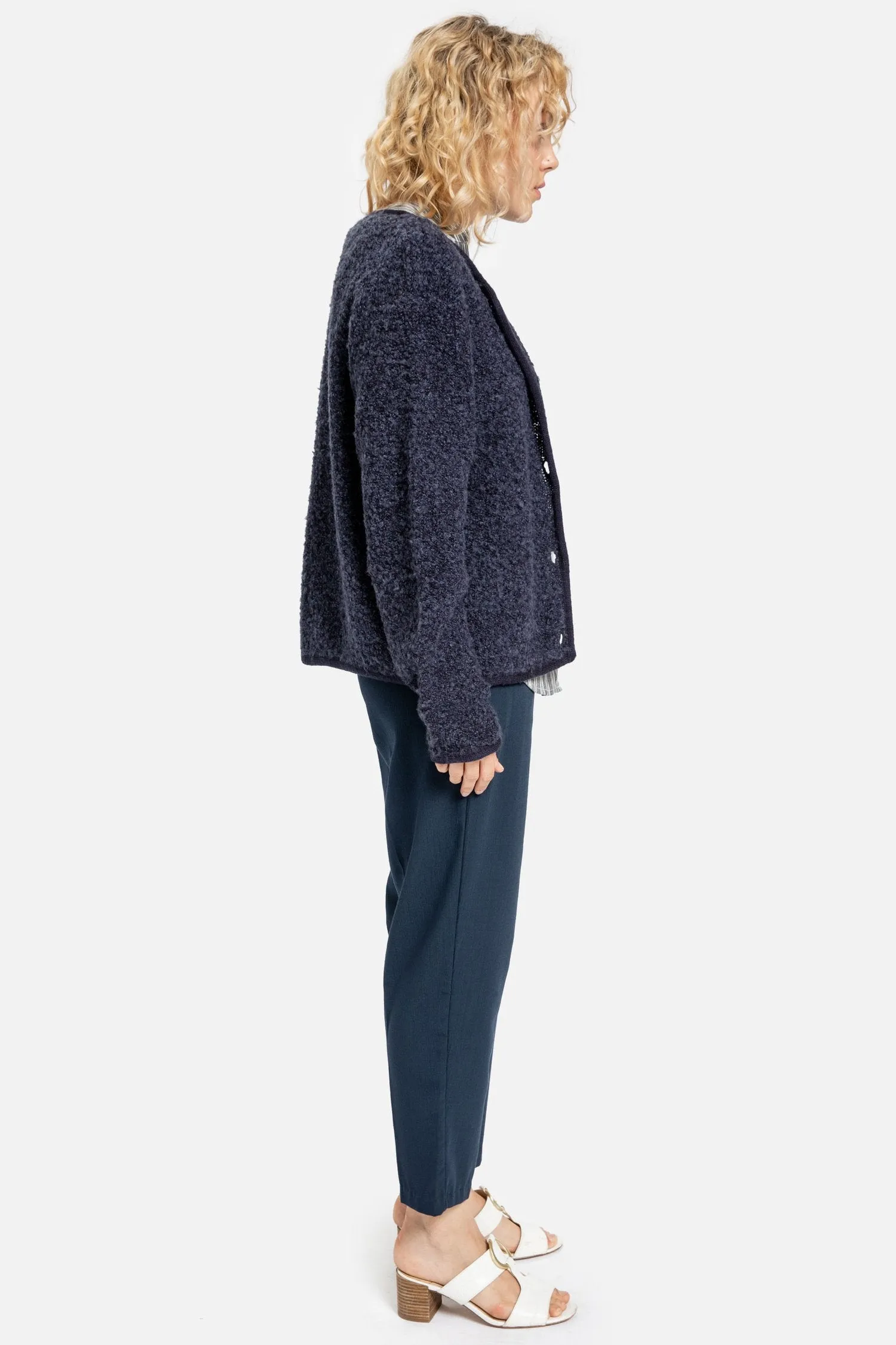 90s Navy Nubby Cardigan S