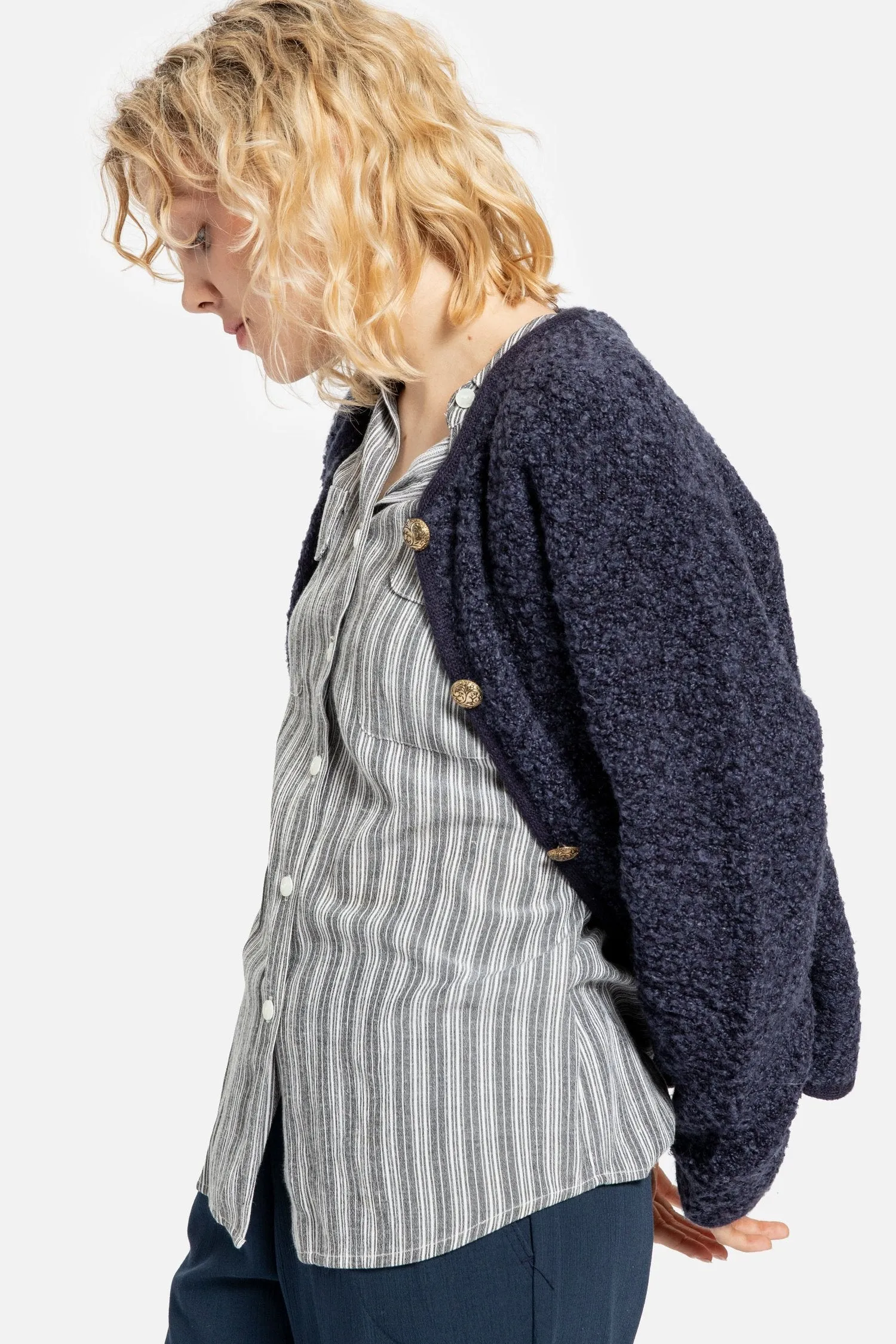 90s Navy Nubby Cardigan S