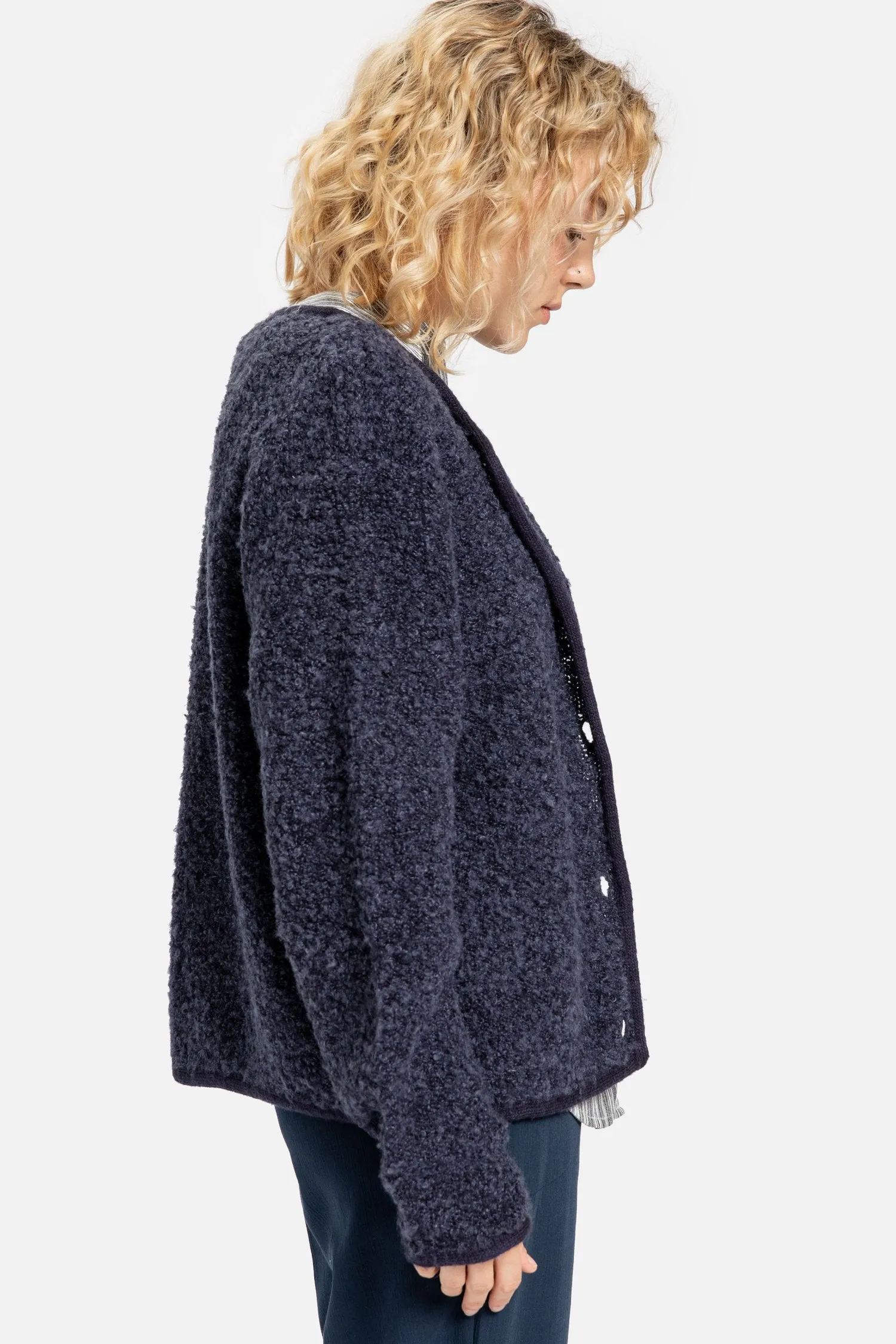 90s Navy Nubby Cardigan S