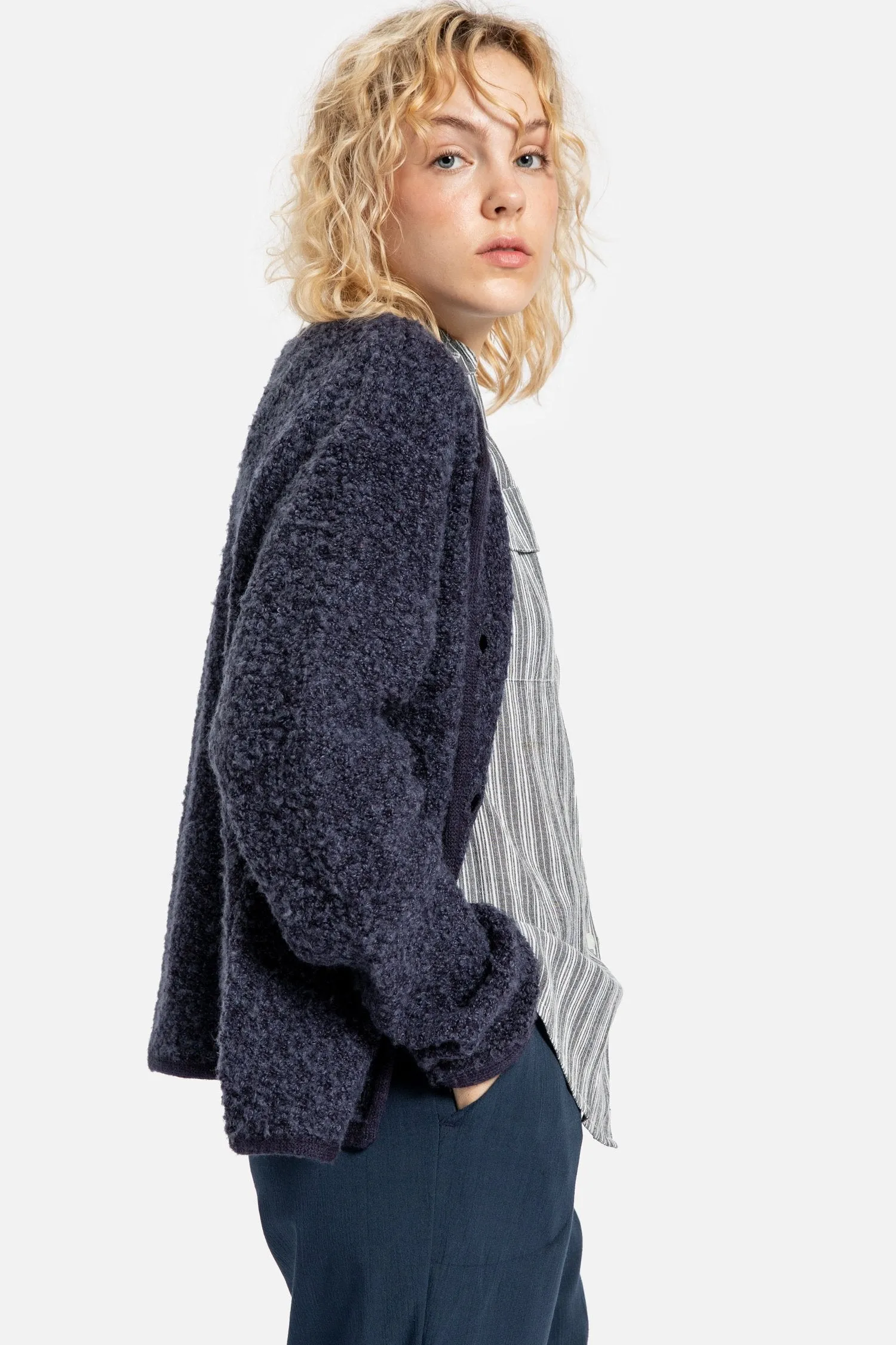 90s Navy Nubby Cardigan S