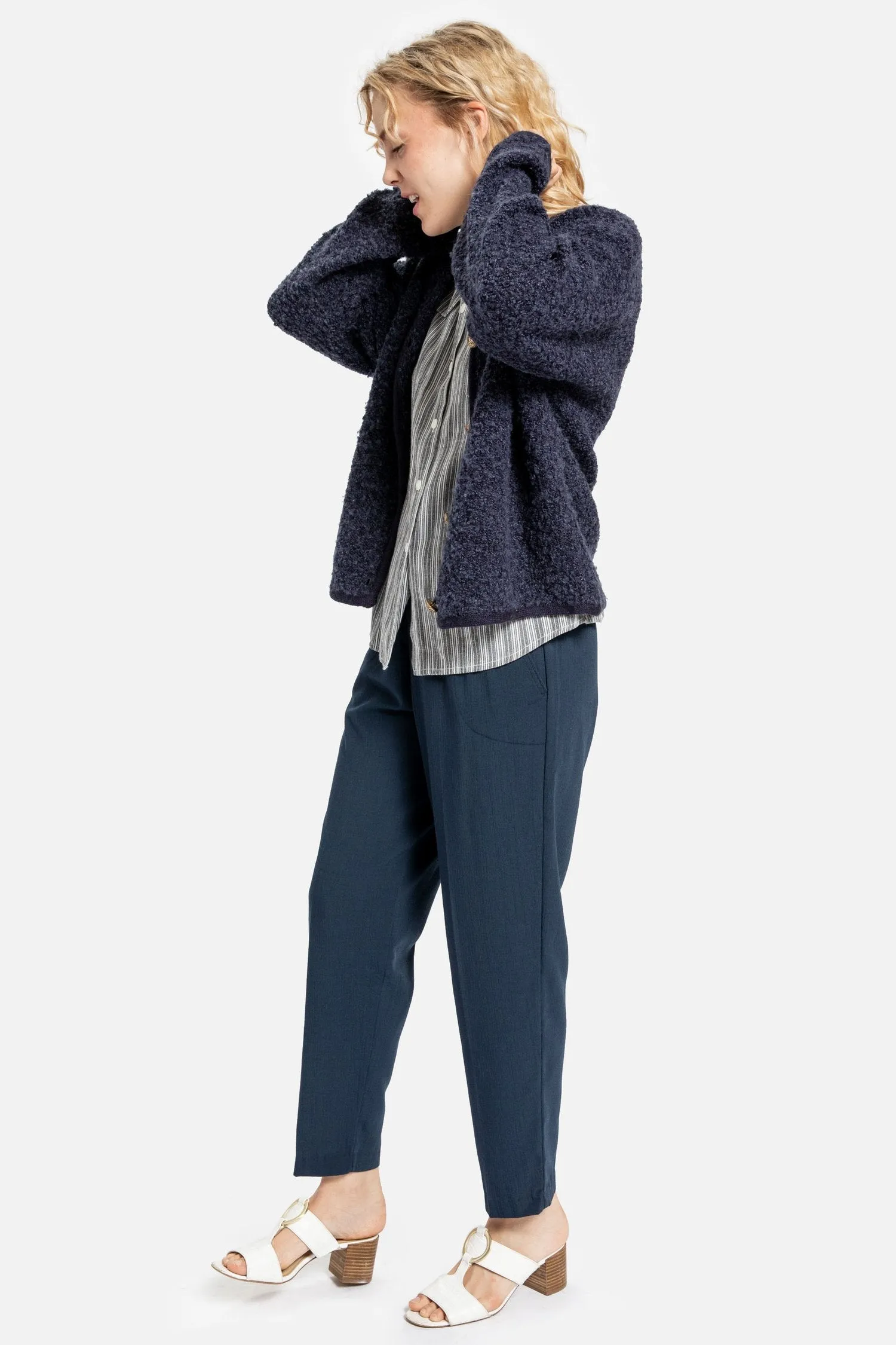 90s Navy Nubby Cardigan S
