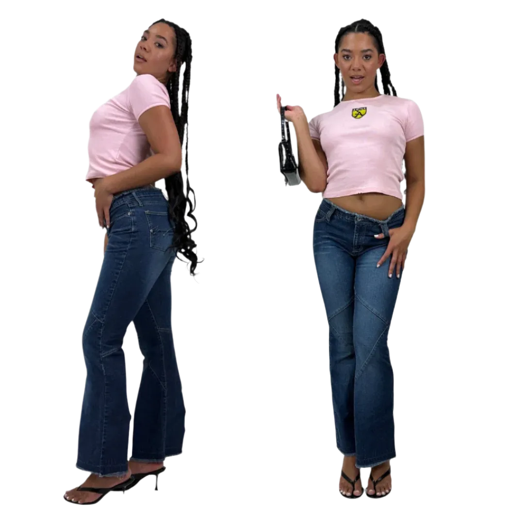 90s Patchwork Style Flare Jeans (M)