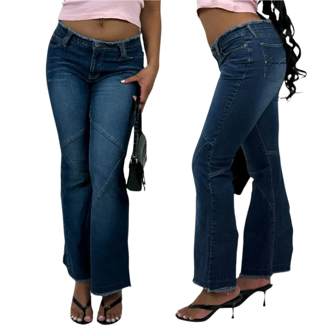 90s Patchwork Style Flare Jeans (M)