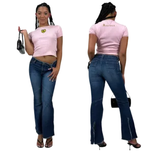 90s Patchwork Style Flare Jeans (M)