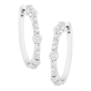.925 Sterling Silver 1/4 cttw Alternating Prong and Miracle Set Round-cut Diamond Hoop Earring (I-J Color, I2-I3 Clarity)