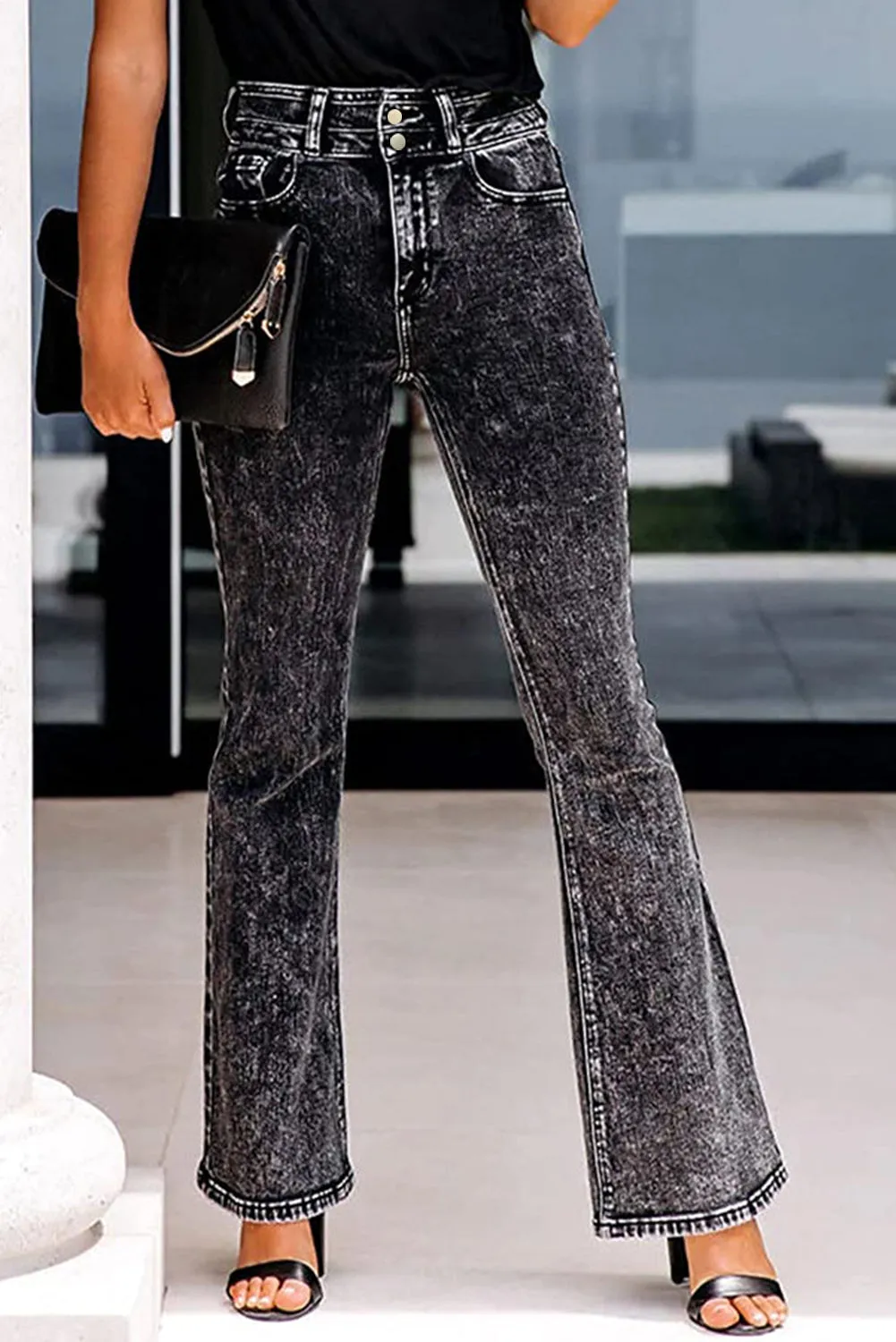 Acid Wash High Waist Flare Jeans