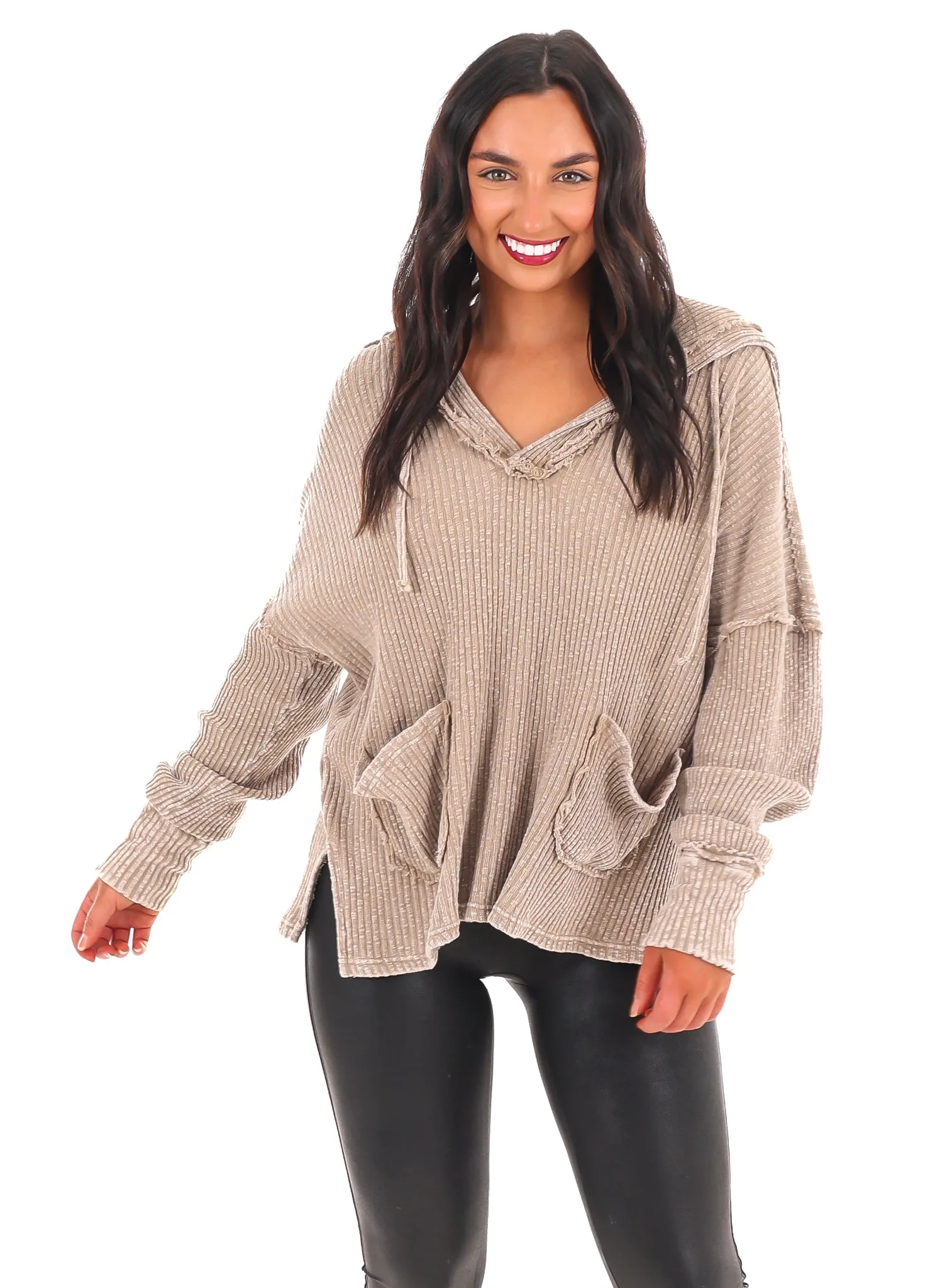 Ask Again Ribbed Hoodie Pullover