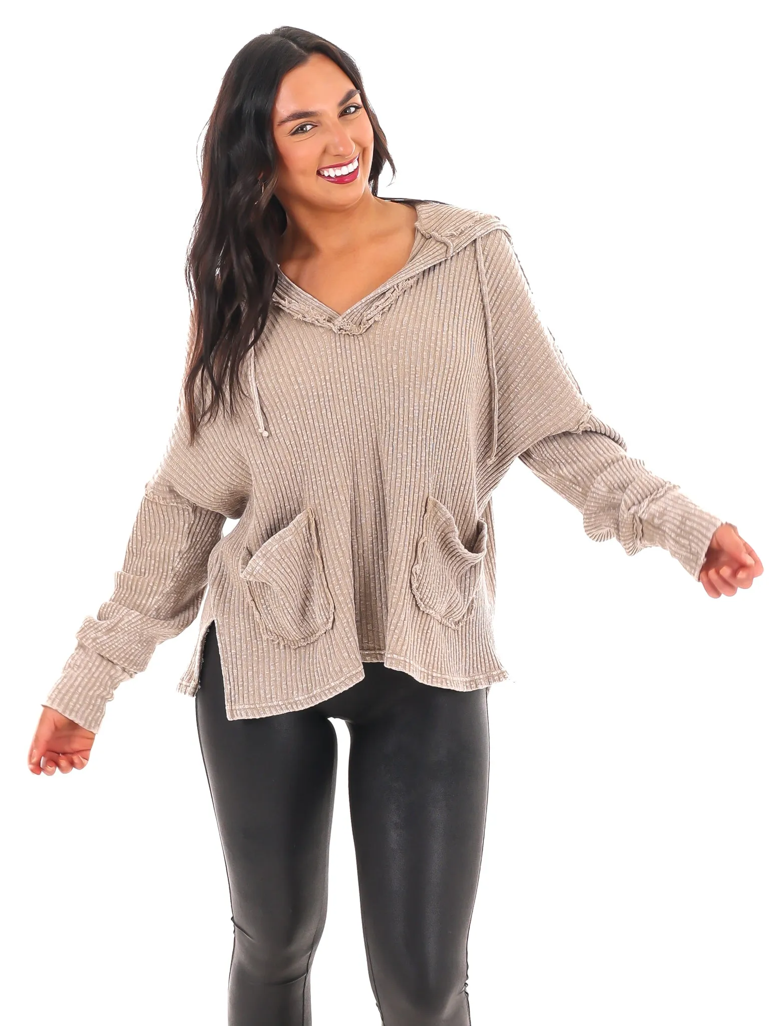 Ask Again Ribbed Hoodie Pullover