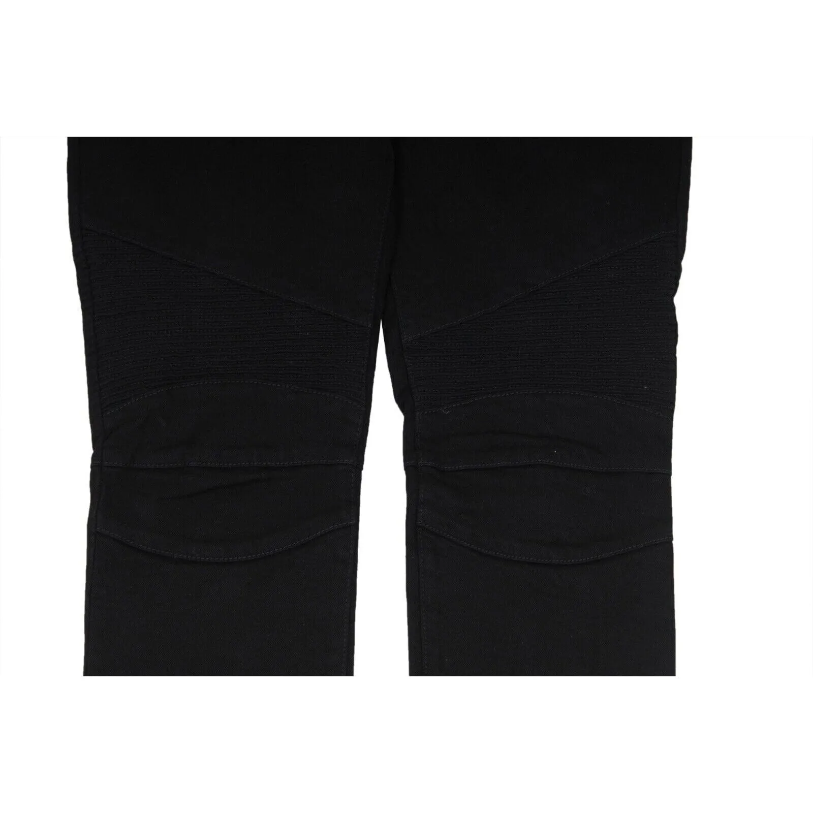 Balmain Mens Skinny Biker Jeans Black Ribbed Knee Zipper Denim