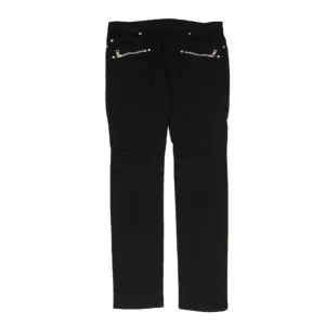 Balmain Mens Skinny Biker Jeans Black Ribbed Knee Zipper Denim