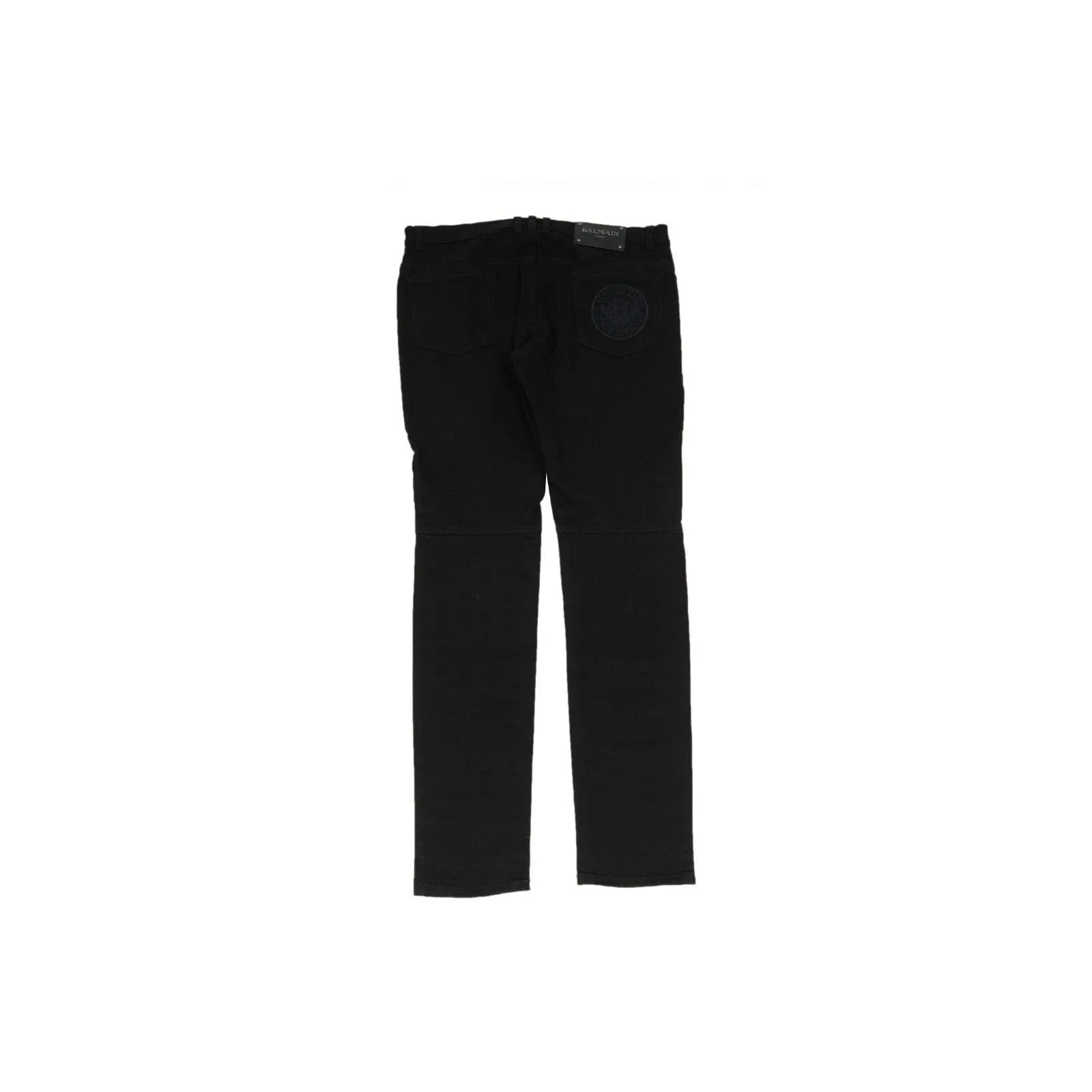 Balmain Mens Skinny Biker Jeans Black Ribbed Knee Zipper Denim