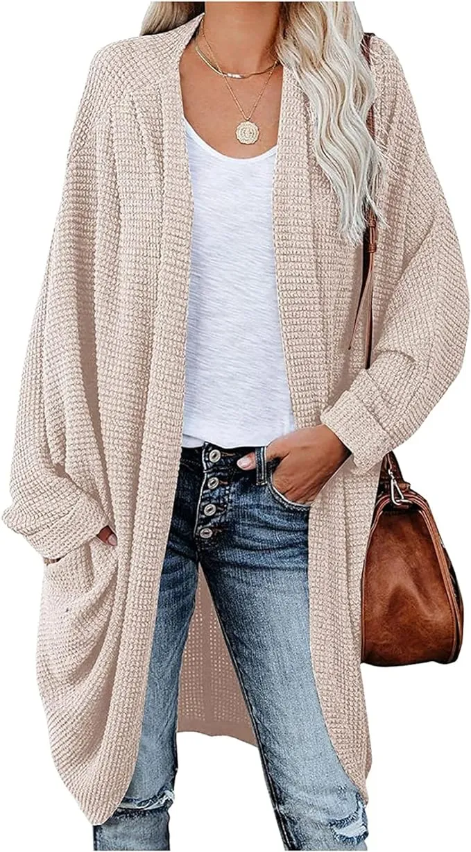 Beige Knit Batwing Oversized Long Sleeve Cardigan