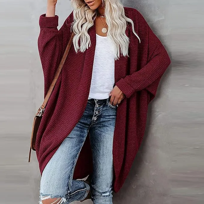 Beige Knit Batwing Oversized Long Sleeve Cardigan