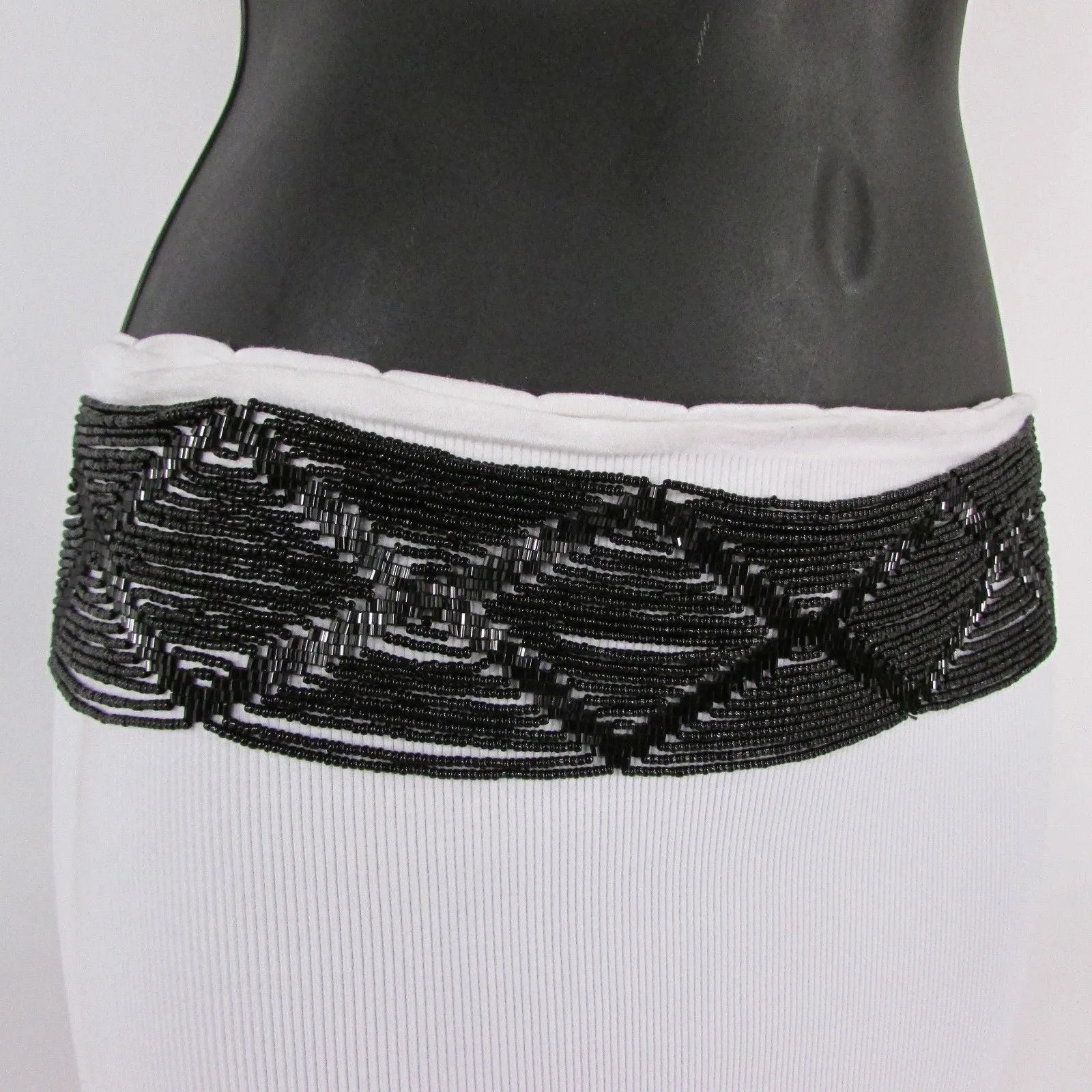 Belt Black Beads Wide Waistband Tie Wrap Around Waist Hip M L XL