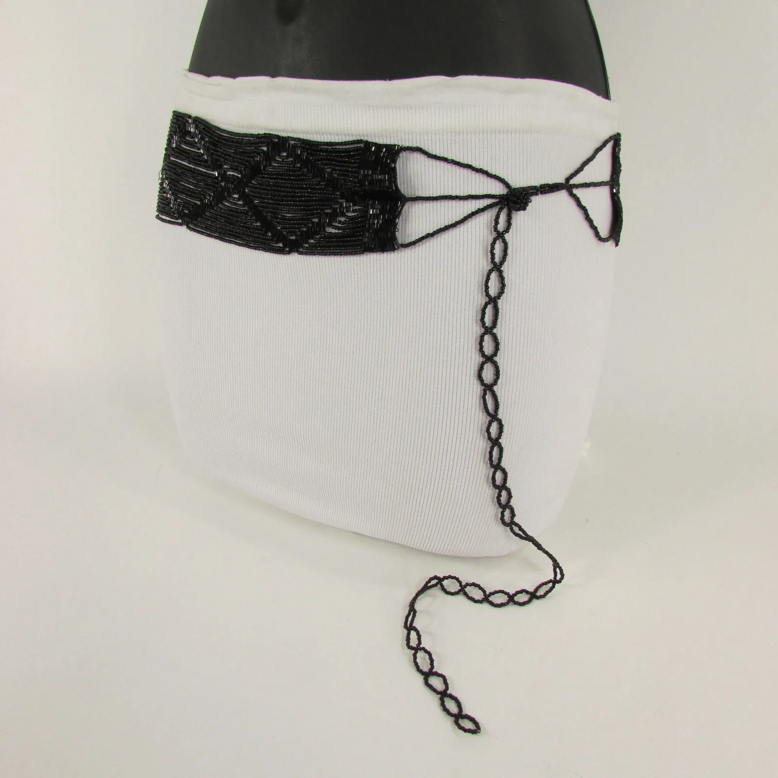 Belt Black Beads Wide Waistband Tie Wrap Around Waist Hip M L XL