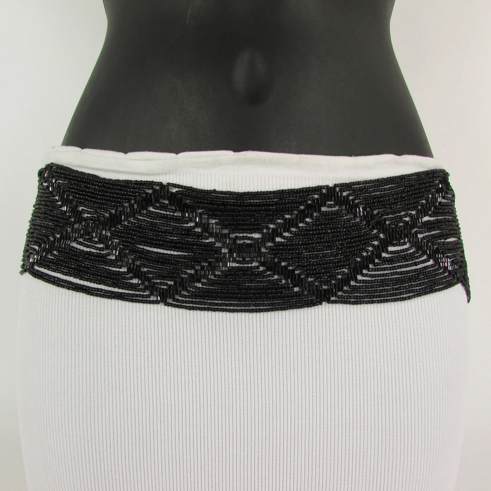 Belt Black Beads Wide Waistband Tie Wrap Around Waist Hip M L XL