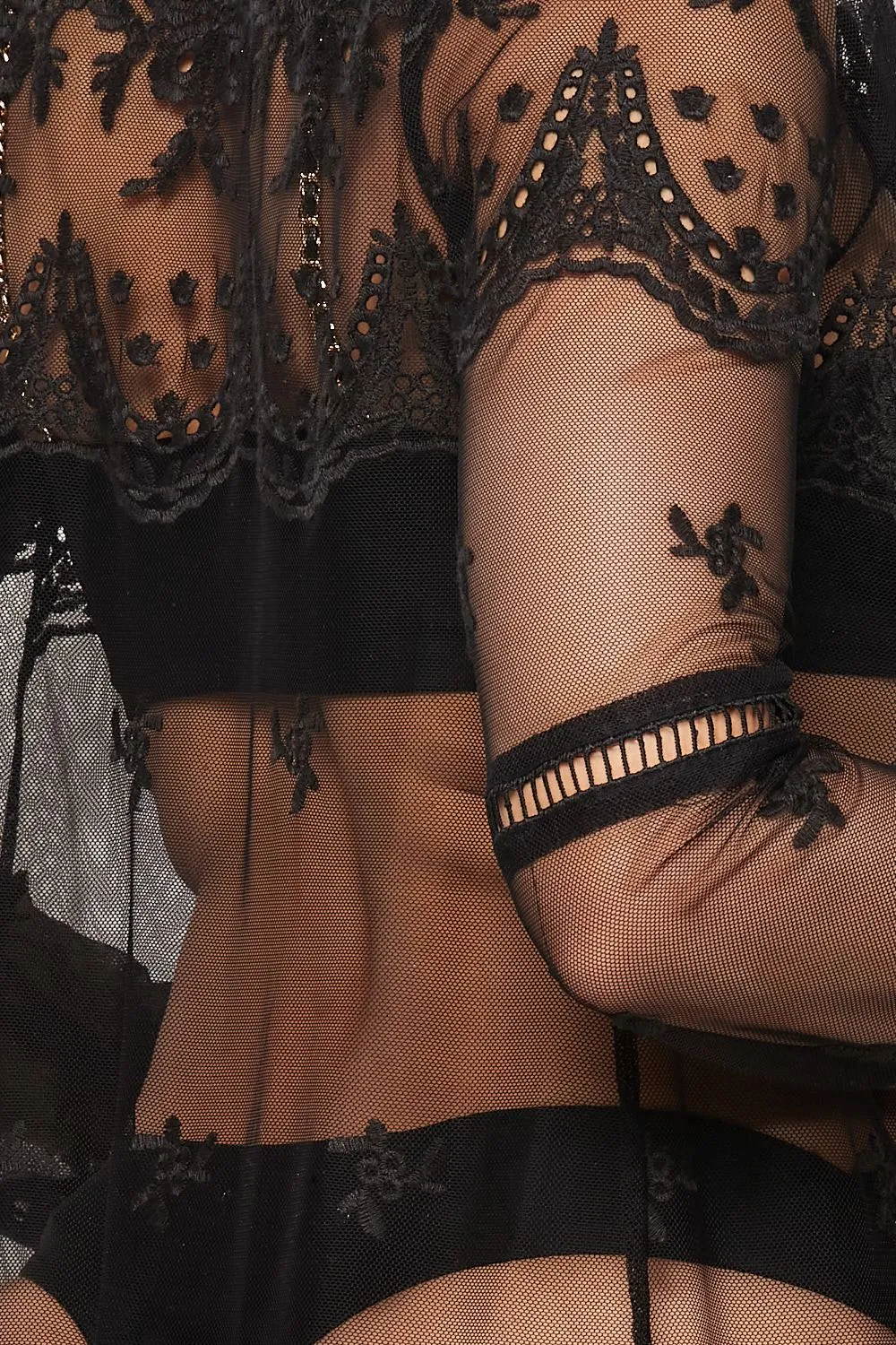 Black Mesh Embroidered Kimono Cover up