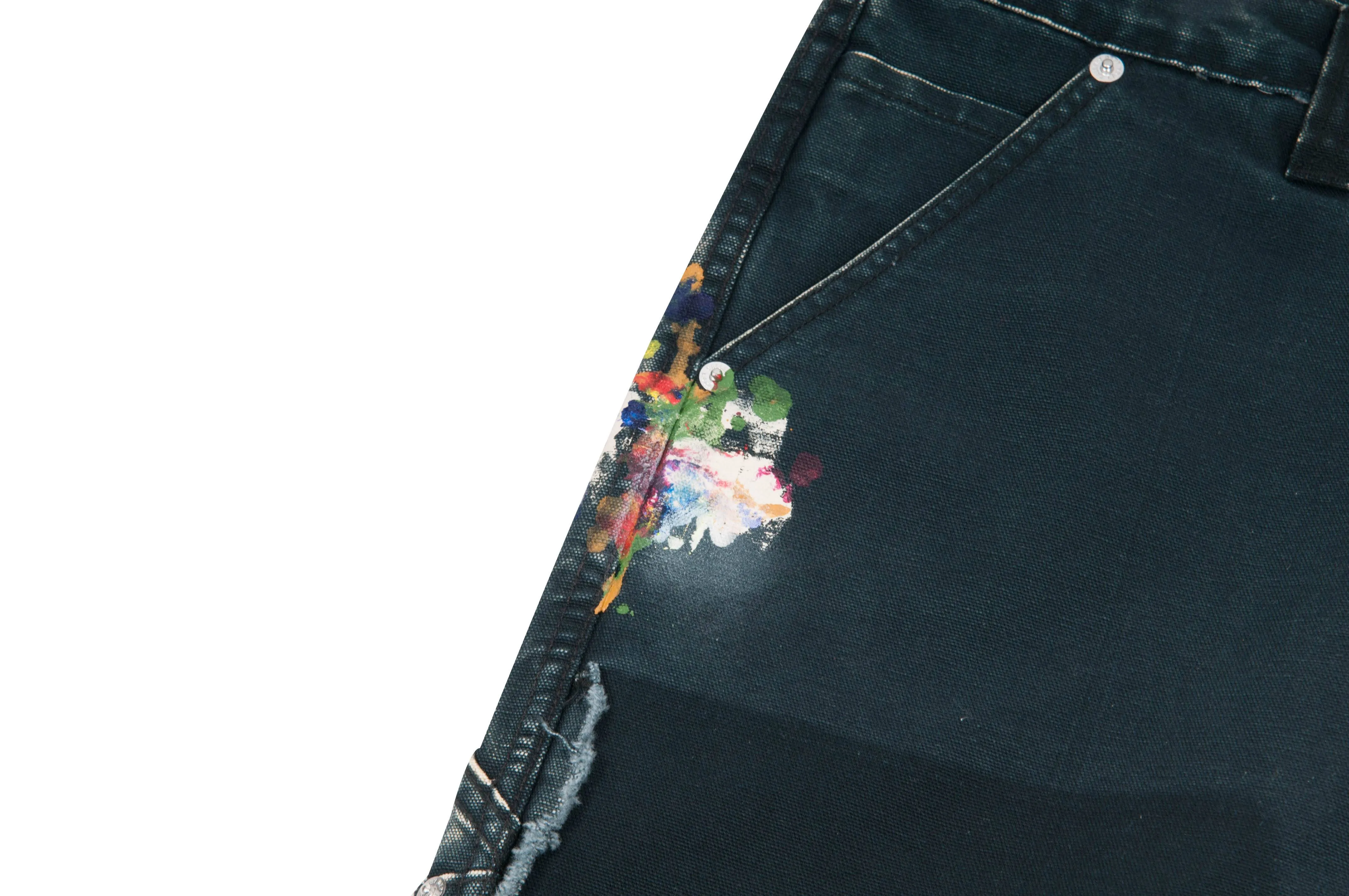 Black Paint Splatter La Flare Carpenter Pants Denim Jeans