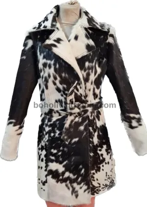 Black White Cowhide Fur Coar