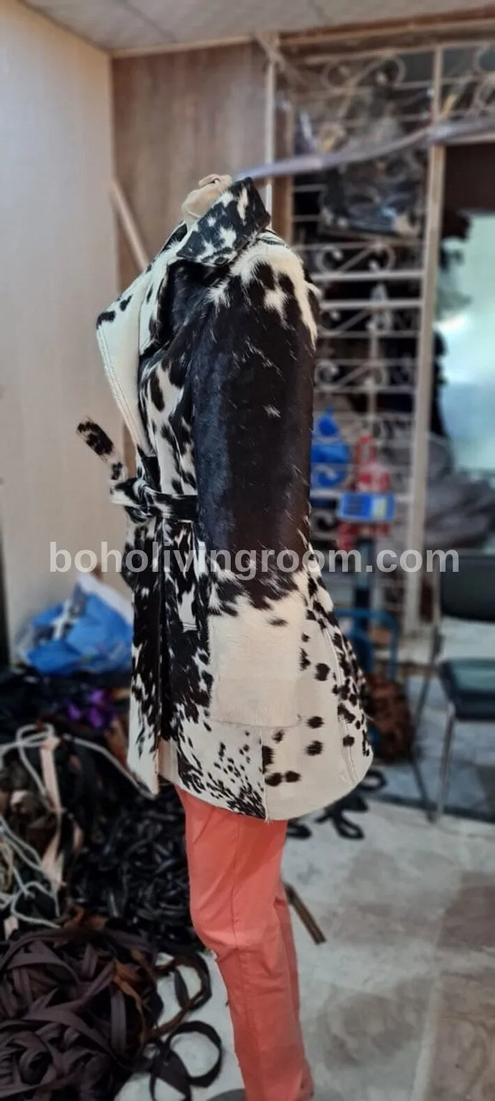 Black White Cowhide Fur Coar