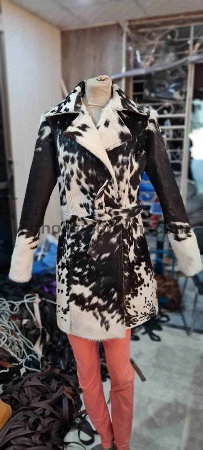 Black White Cowhide Fur Coar