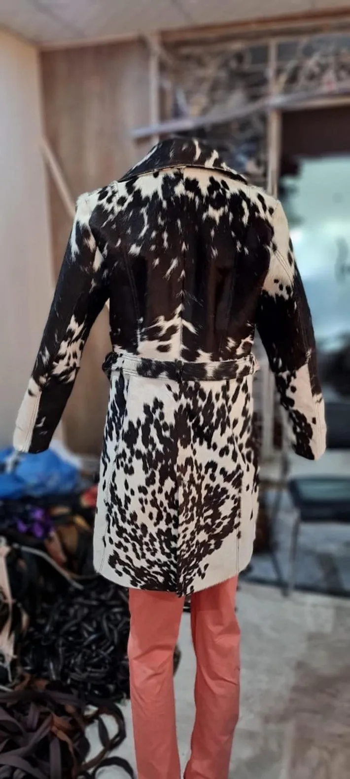 Black White Cowhide Fur Coar