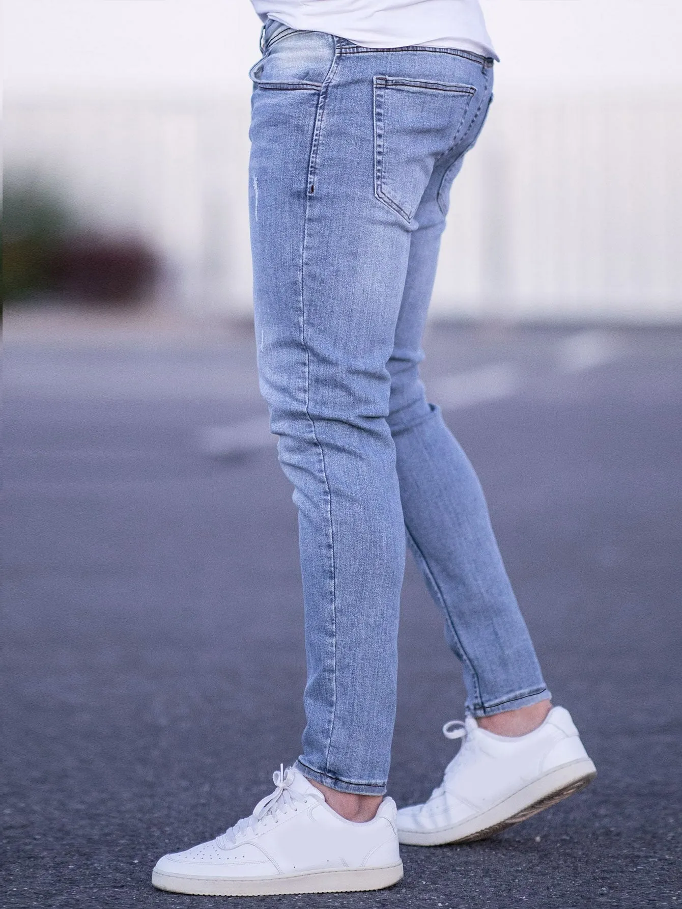 Blue Bleach Wash Cat Scratch Ripped Skinny Jeans