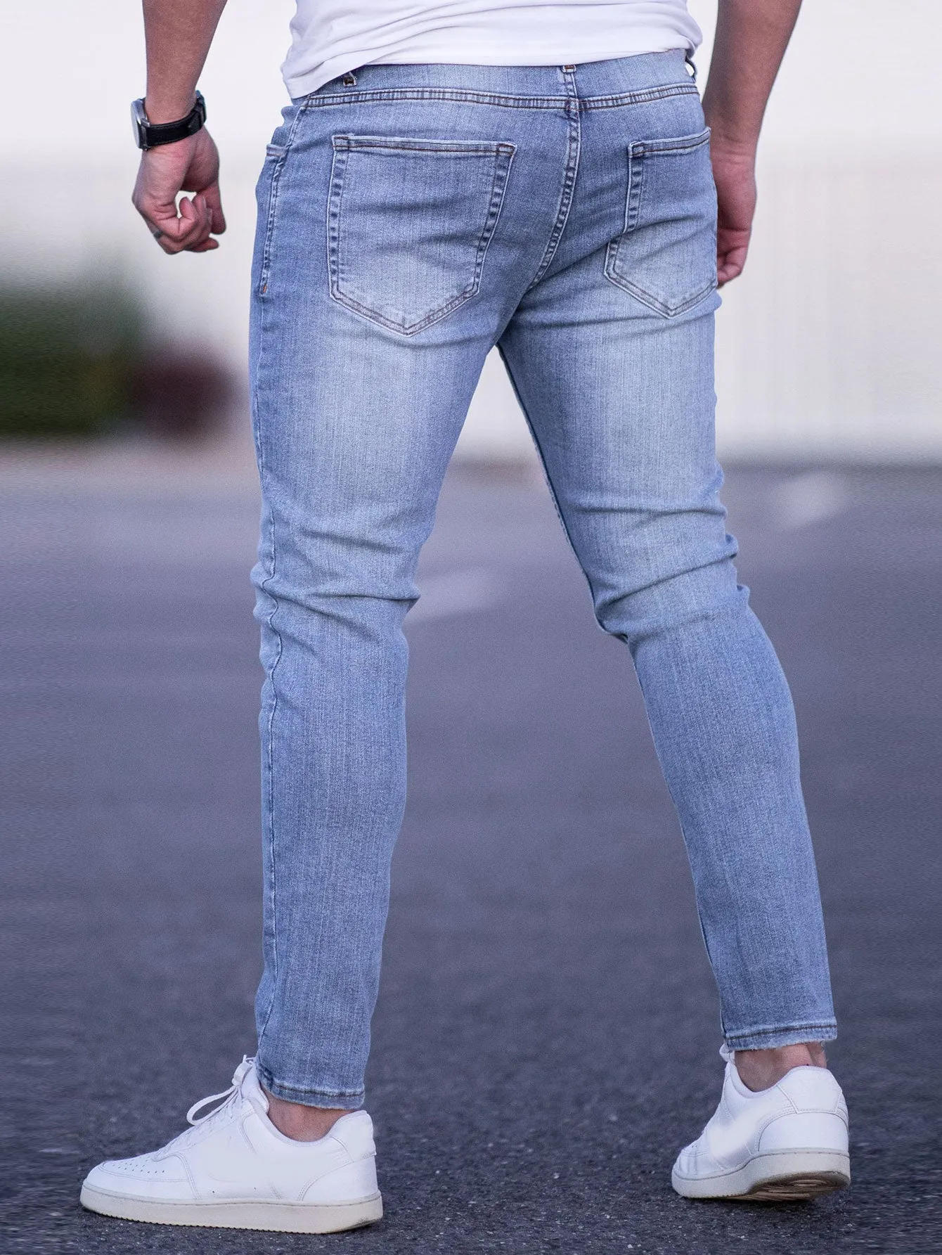 Blue Bleach Wash Cat Scratch Ripped Skinny Jeans