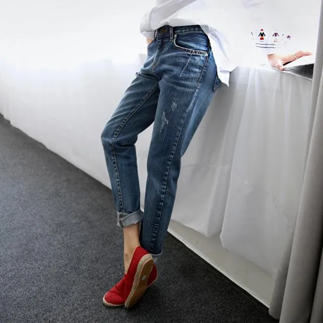 Boyfriend Jeans For Women 2017 Hot Sale Vintage Distressed Regular Spandex Ripped Jeans Denim washed Pants Woman Jeans C1028