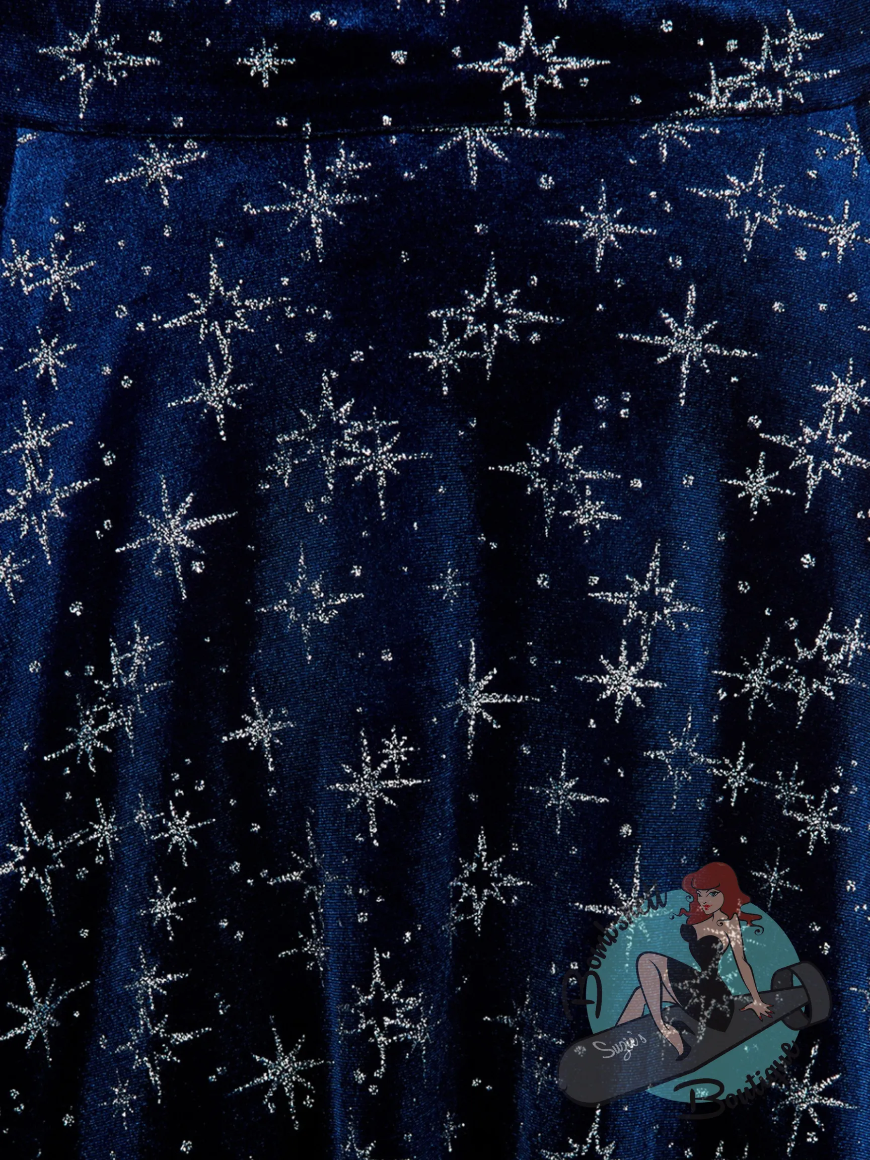 Collectif Trixie Blue Sparkle Velvet Swing Dress