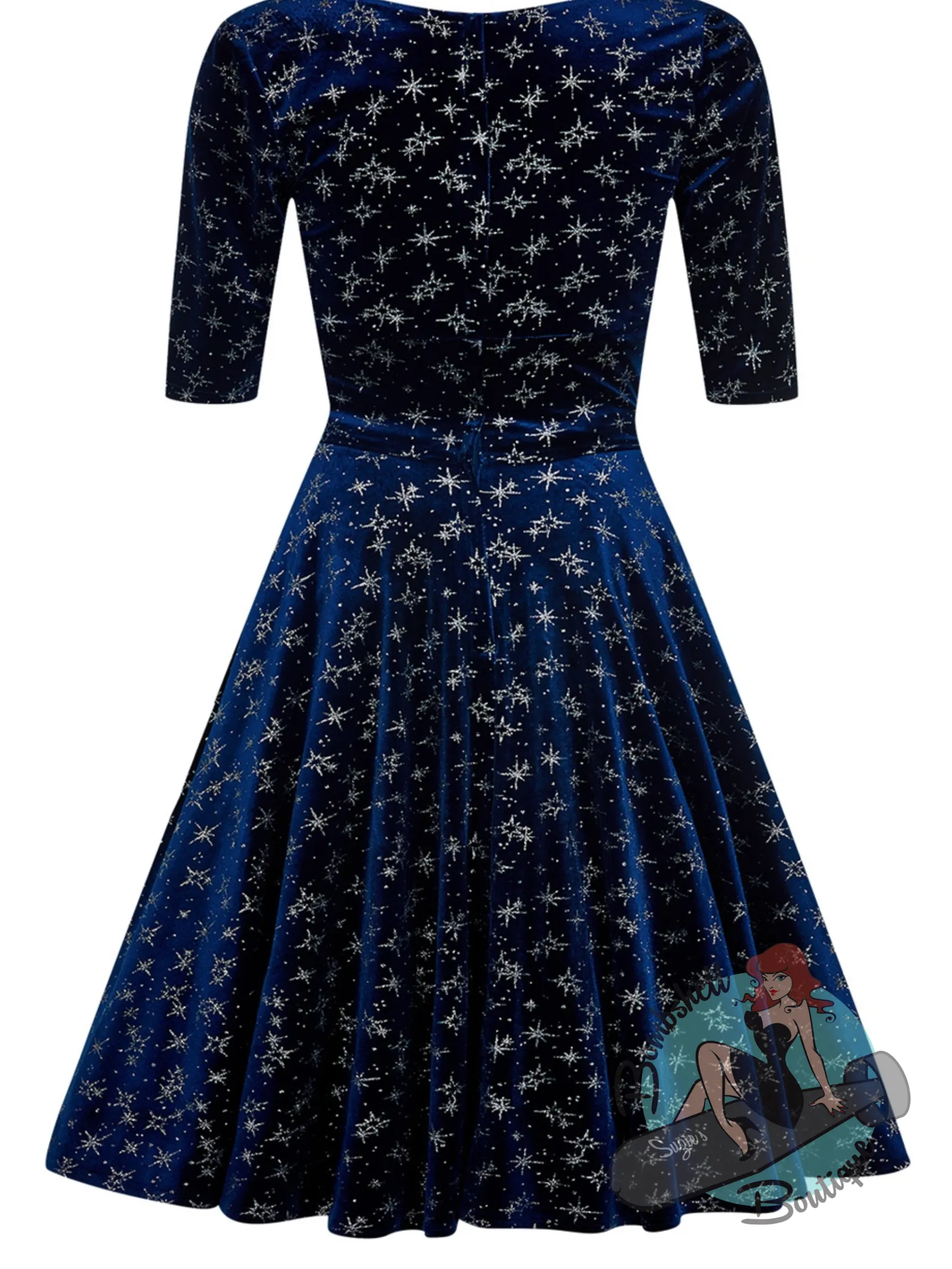Collectif Trixie Blue Sparkle Velvet Swing Dress