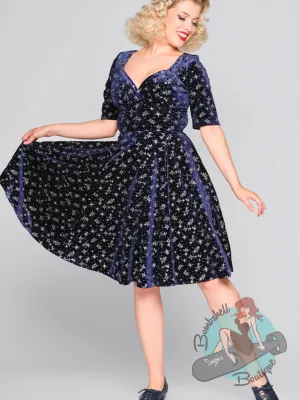 Collectif Trixie Blue Sparkle Velvet Swing Dress