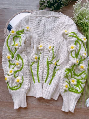 Cottagecore Daisy Floral Embroidery Cardigan