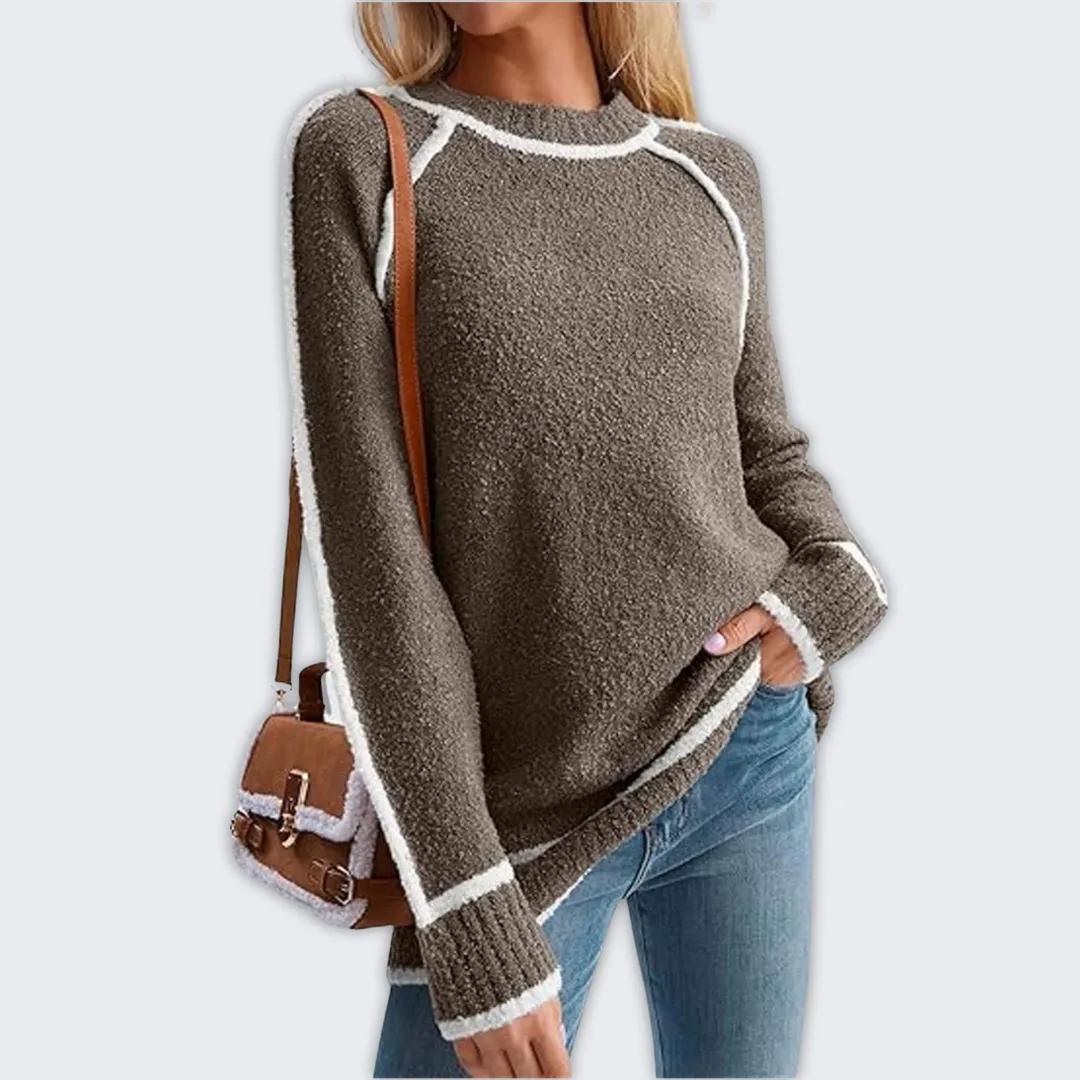 Cozy Women's Colorblock Thick Knit Sweater for Fall/Winter