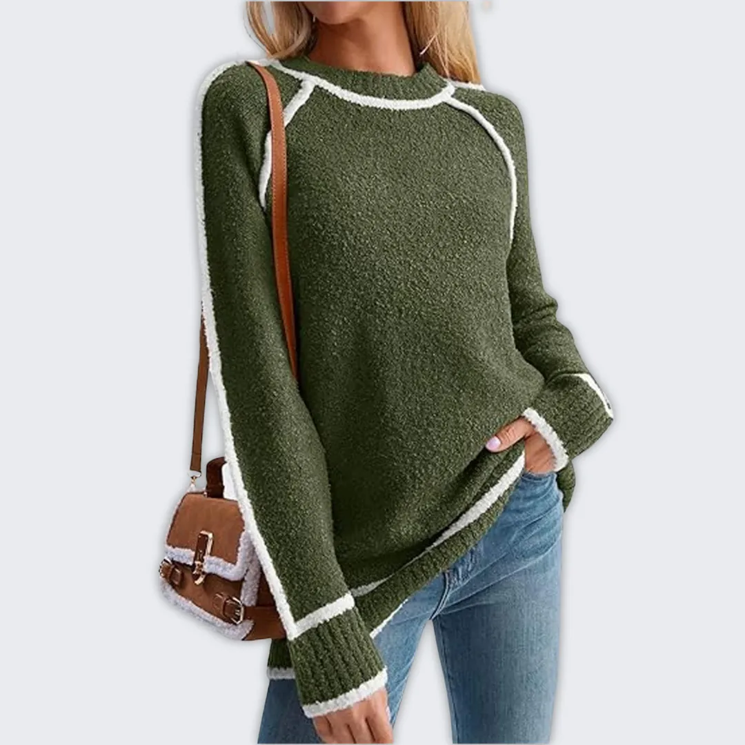 Cozy Women's Colorblock Thick Knit Sweater for Fall/Winter