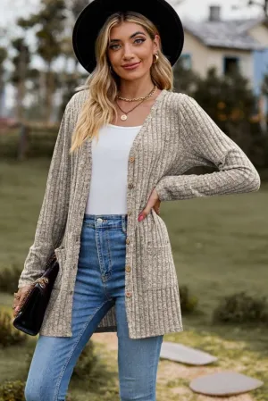 Crisp Days Button Up Rib Knit Cardigan
